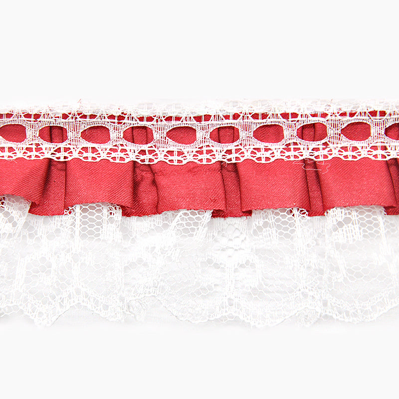 Gathered Lace with Satin Edge - 2" Width (50 Yard Roll) - PB-200-17 Burgundy
