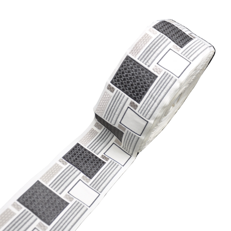 Belagio Enterprises 4-inch Dark Grey Decorative Woven Jacquard Tape - Geometric Block Pattern - 25 Yard Roll for Upholstery, Drapery & Home Decor