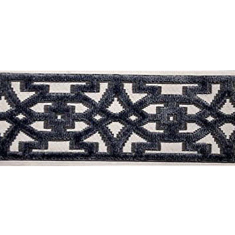 Decorative Chenille Trim Tape - 3 1/2" Width (25 Yard Roll) - BR-7531-49 Grey/Ivory