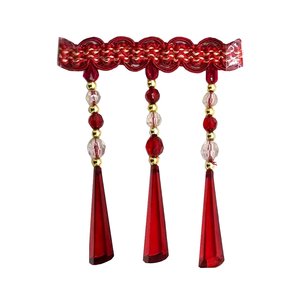 Beaded Fringe with Decorative Braid Trim - 5 1/2" width (15 Yard Rolls) - BB-904-22 Red