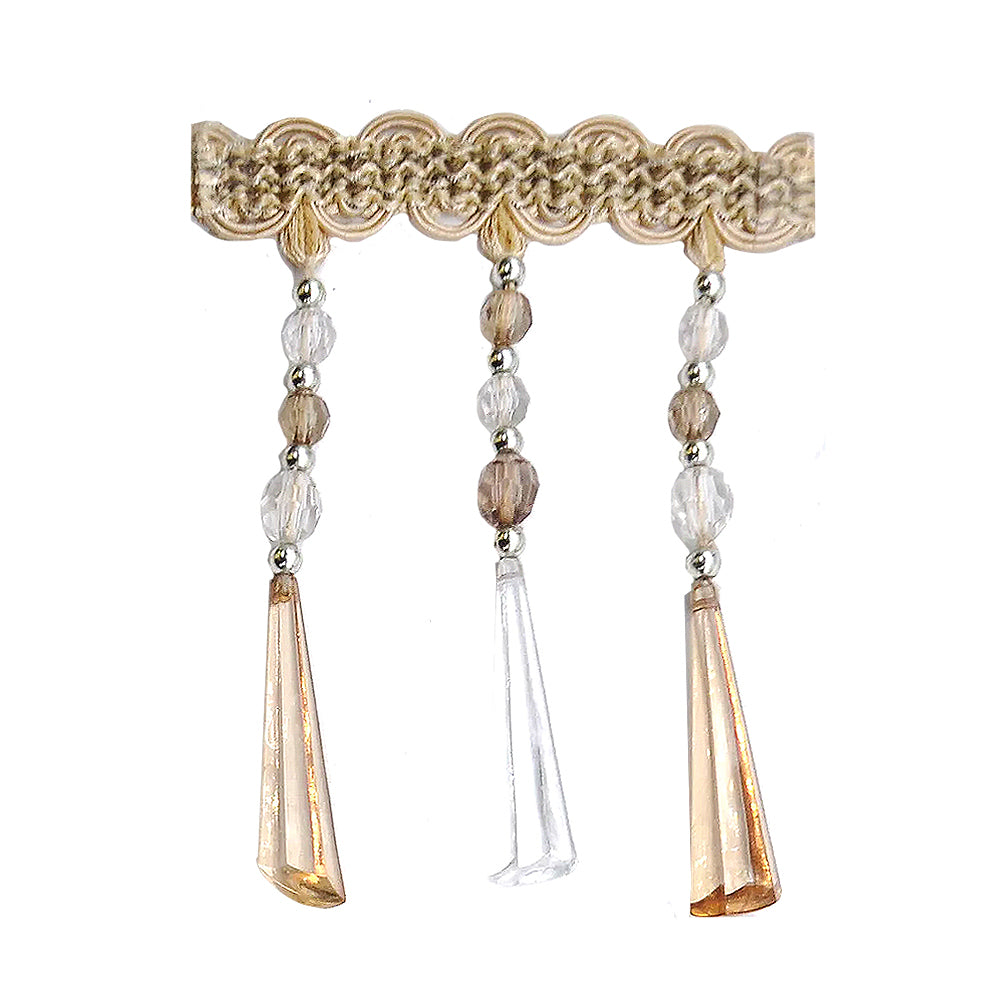 Beaded Fringe with Decorative Braid Trim - 5 1/2" width (15 Yard Rolls) - BB-904-24 Ivory