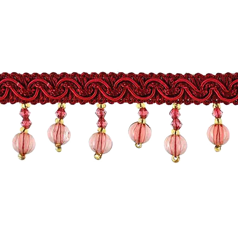 Fascination Collection - 1 1/4" width BEADED FRINGE (15 Yard Roll) - BB-925-17/10 Wine Red and Gold