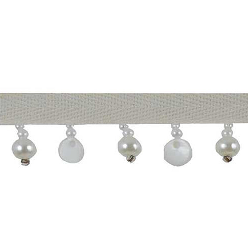 Fantasia Collection - 1" width BEADED FRINGE (15 Yard Roll) - BB-9913-24 Ivory and Shell
