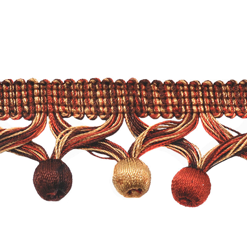 MIlante Collection - 1 3/4" Length BALL FRINGE (25 Yard Roll) - BF-1481-06/18 Rust, Burgundy and Gold