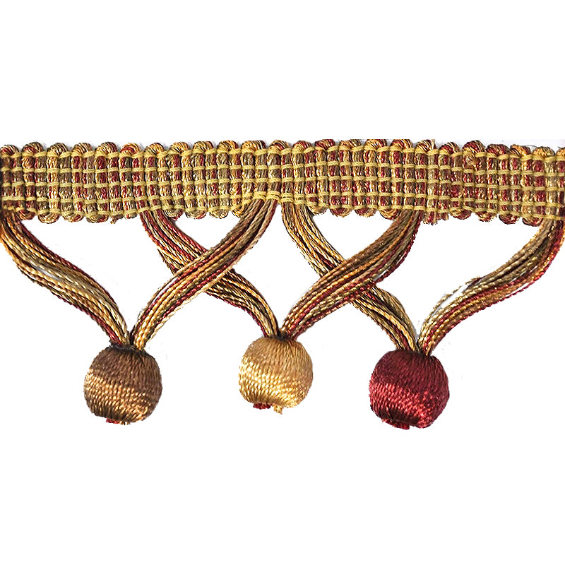 MIlante Collection - 1 3/4" Length BALL FRINGE (25 Yard Roll) - BF-1481-81/17 Red, Peach and Brown
