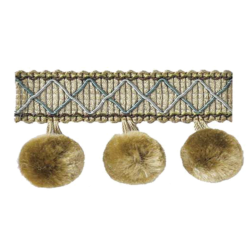 Mulberry Collection - 2" length SILK POM POM FRINGE (25 Yard Roll) - BF-4006-23/63 Teal and Moss Green