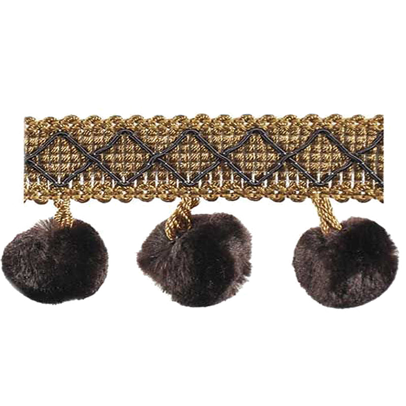 Mulberry Collection - 2" length SILK POM POM FRINGE (25 Yard Roll) - BF-4006-26/61 Purple and Mocha