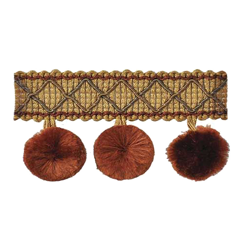 Mulberry Collection - 2" length SILK POM POM FRINGE (25 Yard Roll) - BF-4006-88/61 Dark Brick and Mocha