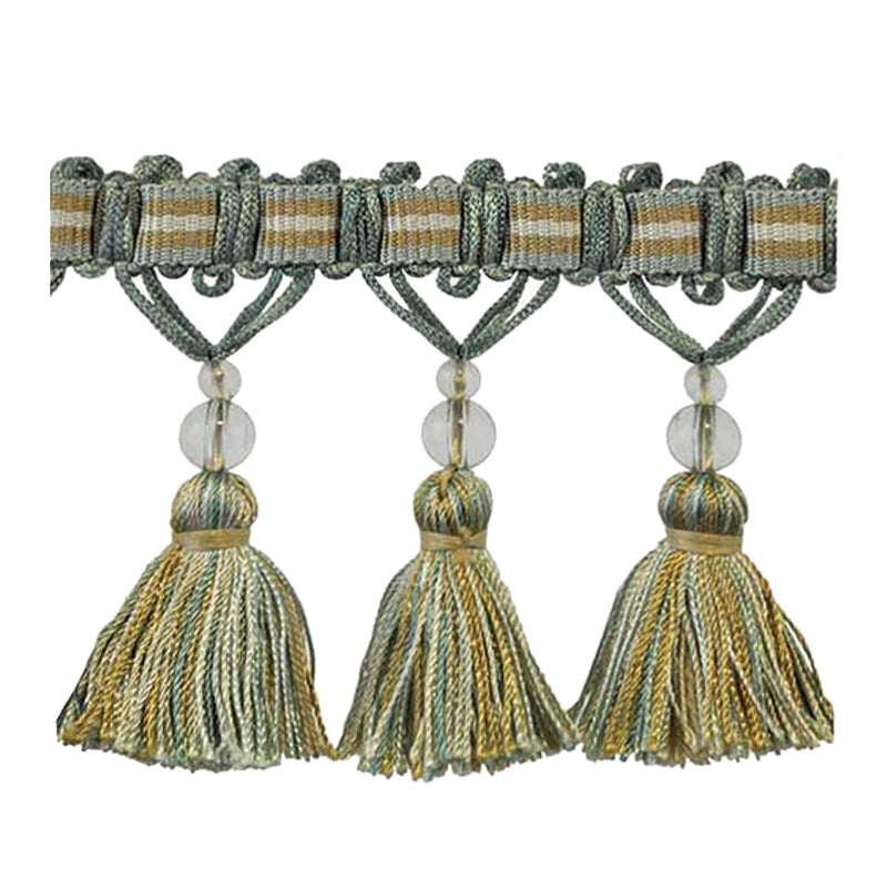 Mystique Collection - 3" width TASSEL FRINGE (25 Yard Roll) - BF-4029-23/82 Teal and Gold