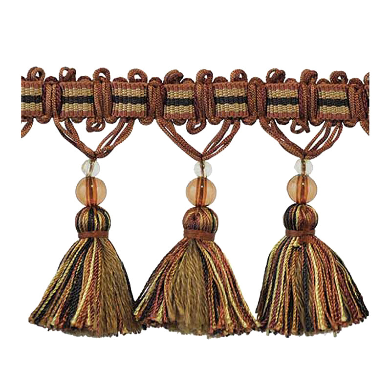 Mystique Collection - 3" width TASSEL FRINGE (25 Yard Roll) - BF-4029-88/02 Dark Brick and Black
