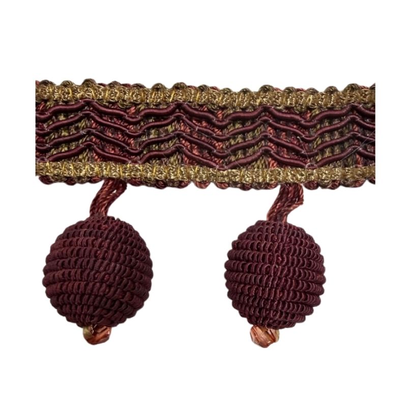 Odyssey Collection - 1 1/2" Ball Fringe - Burgundy and Mocha