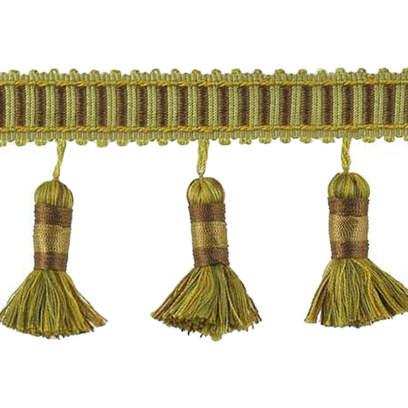 Godiva Collection - 4" length LARGE TASSEL FRINGE (25 Yard Roll) - BF-4098-63/61 Moss Green and Mocha