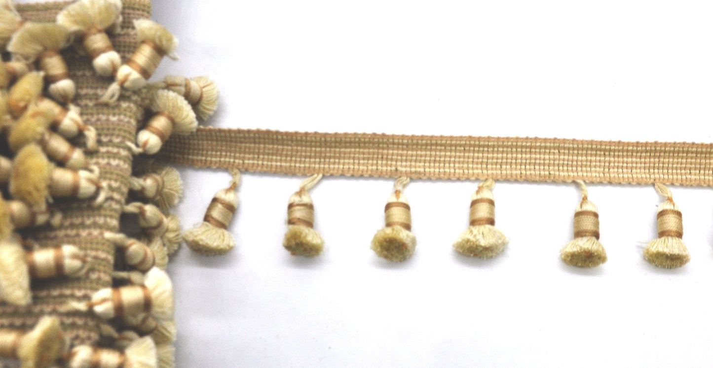 Godiva Collection - 2 1/2" length SMALL TASSEL FRINGE (25 Yard Roll) - BF-4099-63/61 Moss Green and Mocha