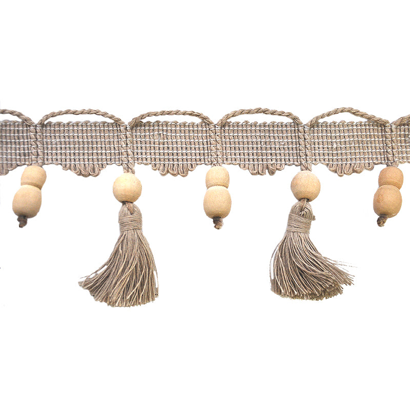 Texture Collection - 3" Length Wooden Ball Tassel Fringe in Linen (25 Yard Roll) - BF-4202-11