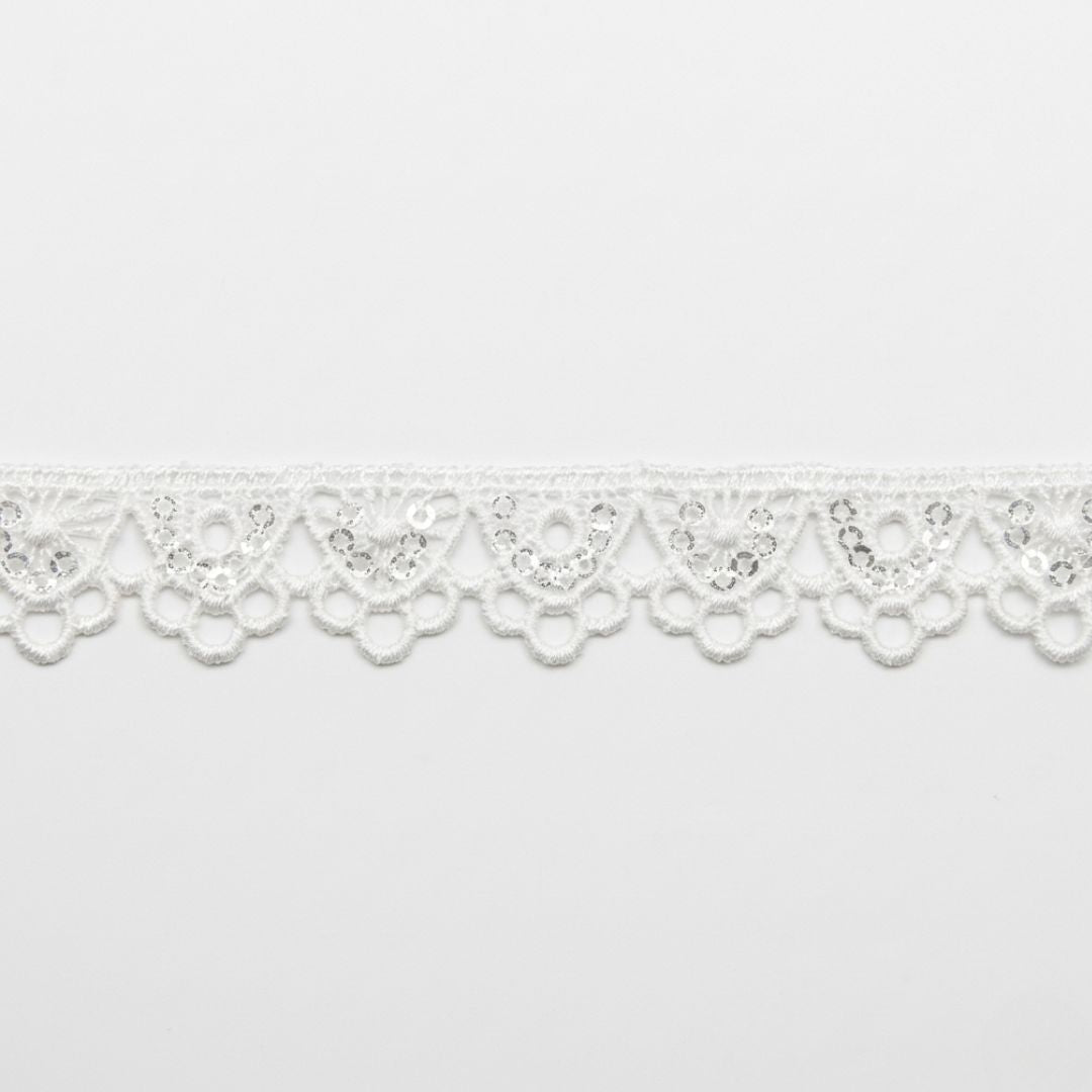 Belagio Enterprises 1/2-inch White Scalloped Loop Sequin Lace Trim – 15 Yard Roll