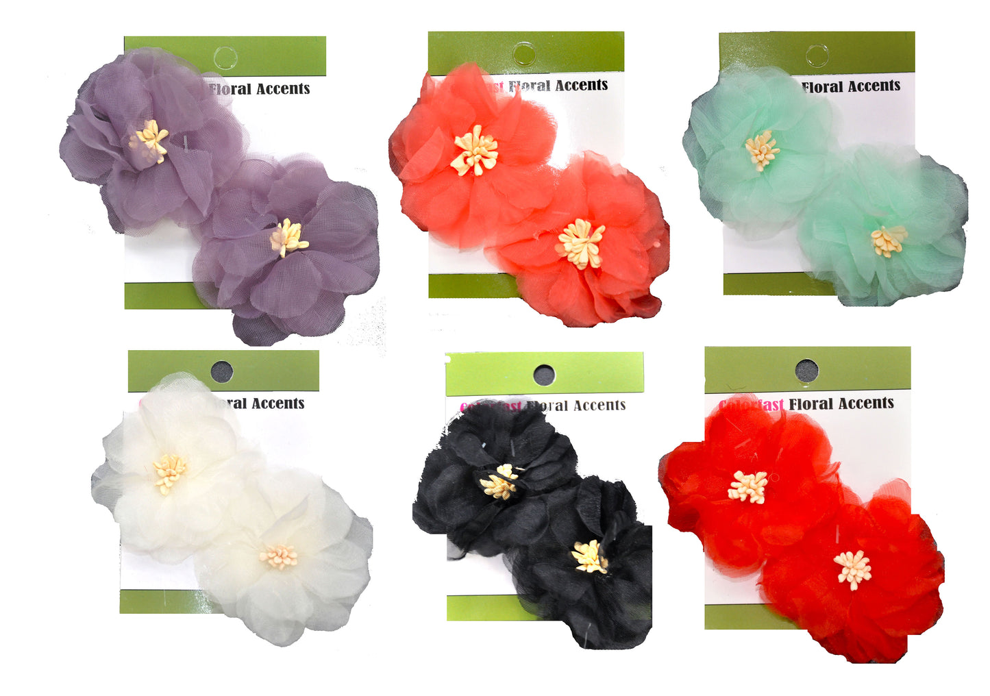 Organza Flower Appliqués - 12pcs 2 1/2" round (6 Cards Per Order) - BPP-A1-22 Red