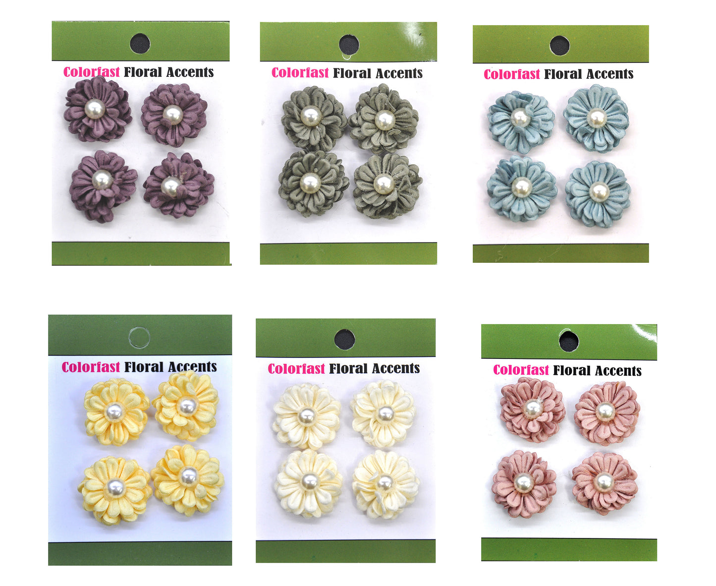 Belagio Enterprises - 4pcs Colored Flowers With Pearls - 1" Multi-Layered (6 Cards Per Order) - BPP-A2-63 Moss