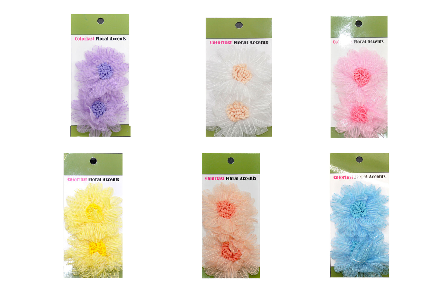 Belagio Enterprises - 2pcs Fine Netting Flower Appliqués - 3" round (6 Cards Per Order) - BPP-A4-03 Blue