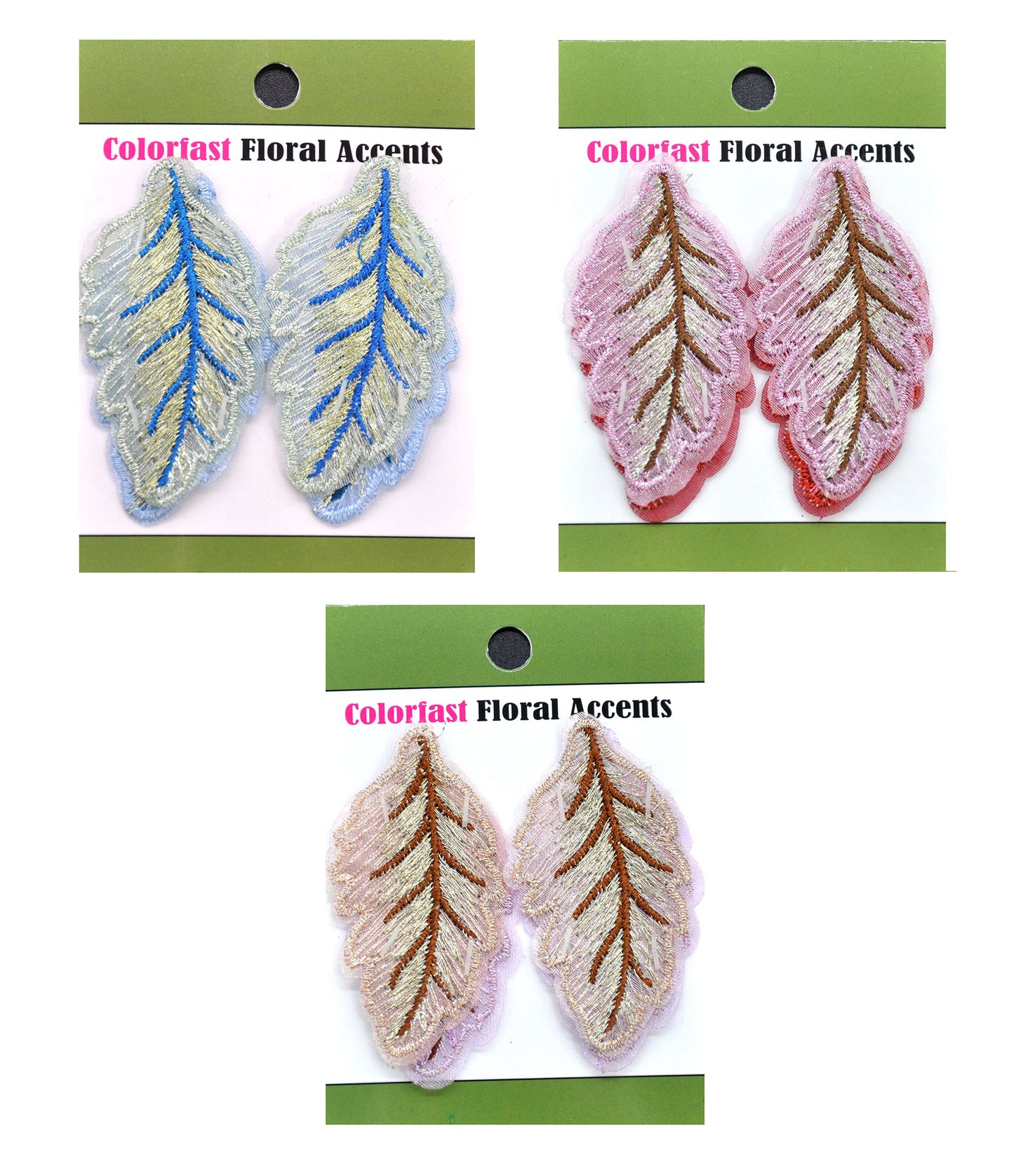 Belagio Enterprises - 1 1/4" Embroidered Leaf Appliques - 2pcs Per Card (6 Cards Per Order) - BPP-M3-08 Pink & Red