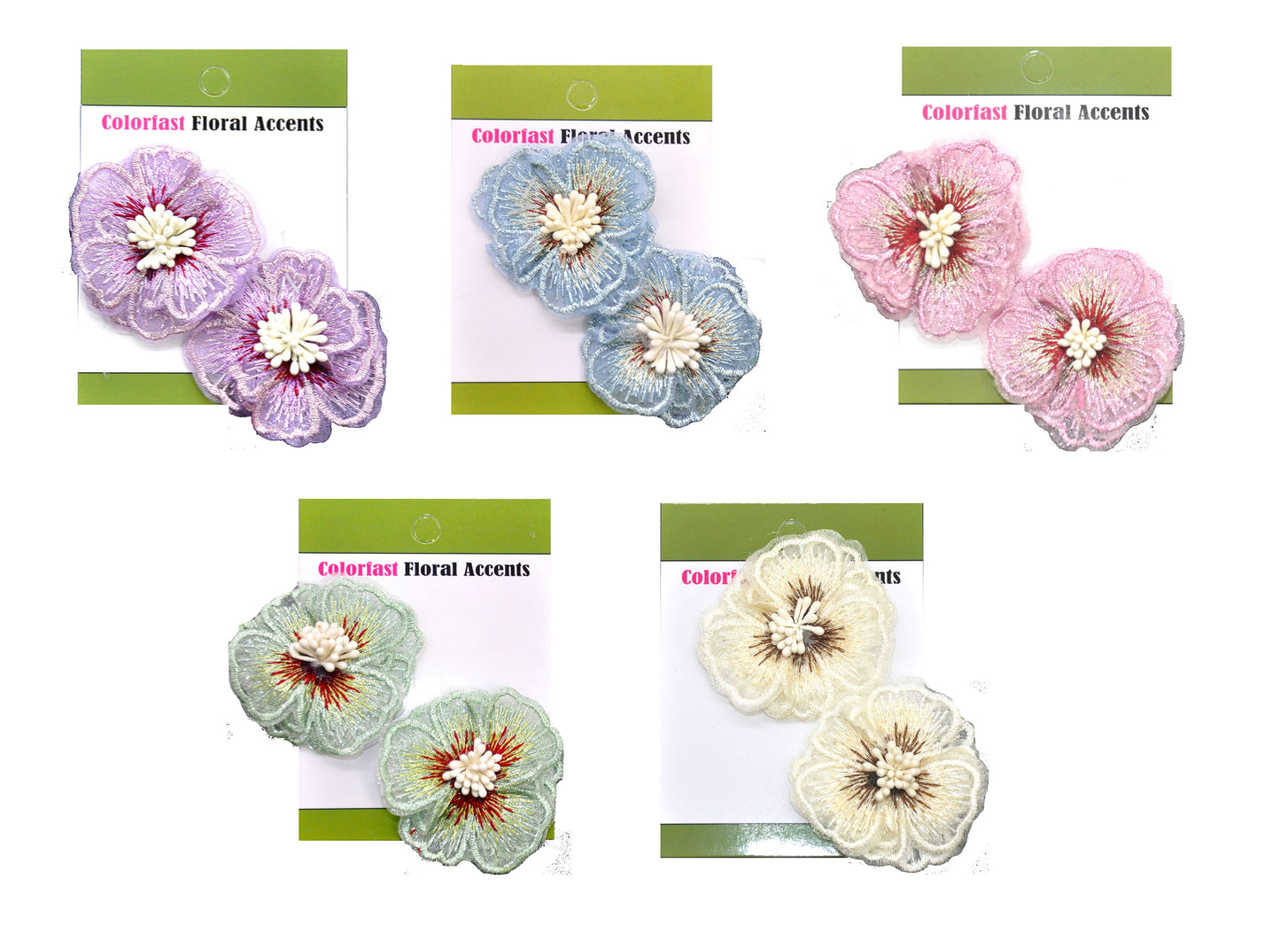 Belagio Enterprises - 2" Embroidered Flower Appliqués - 12pcs Per Card (6 Cards Per Order) - BPP-M2-14 Green