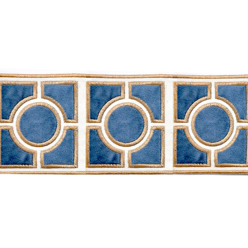 Velvet Embossed Decorative Trim Tape - 4" Width (23-30 Yard Roll) - BR-7336-WB Williamsburg Blue/Beige