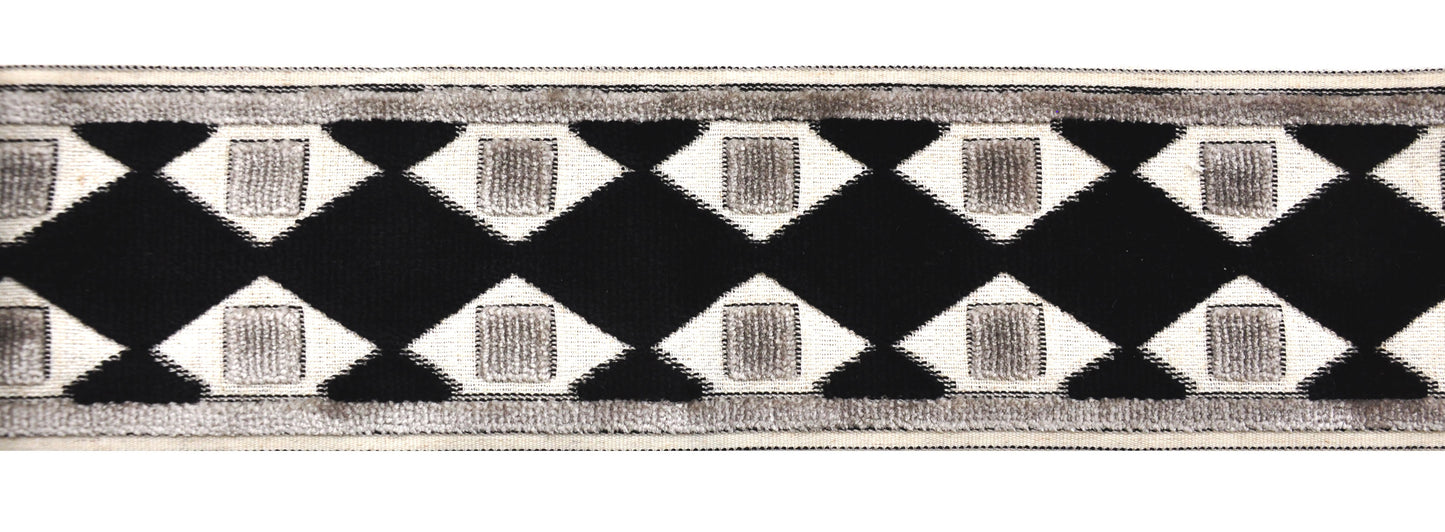 Decorative Chenille Trim Tape - 3 1/2" Wide (25 Yard Roll) - BR-7539-02/11 Black and Ivory