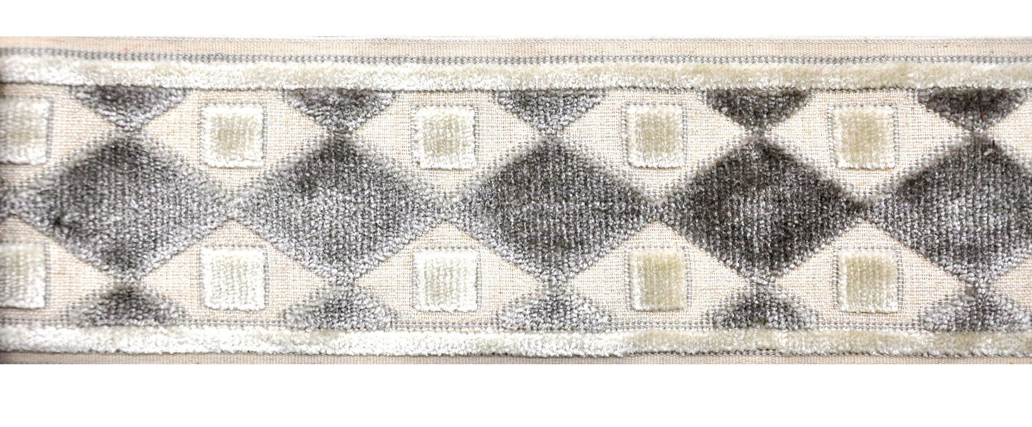 Decorative Chenille Trim Tape - 3 1/2" Wide (25 Yard Roll) - BR-7539-11/24 Grey and Ivory