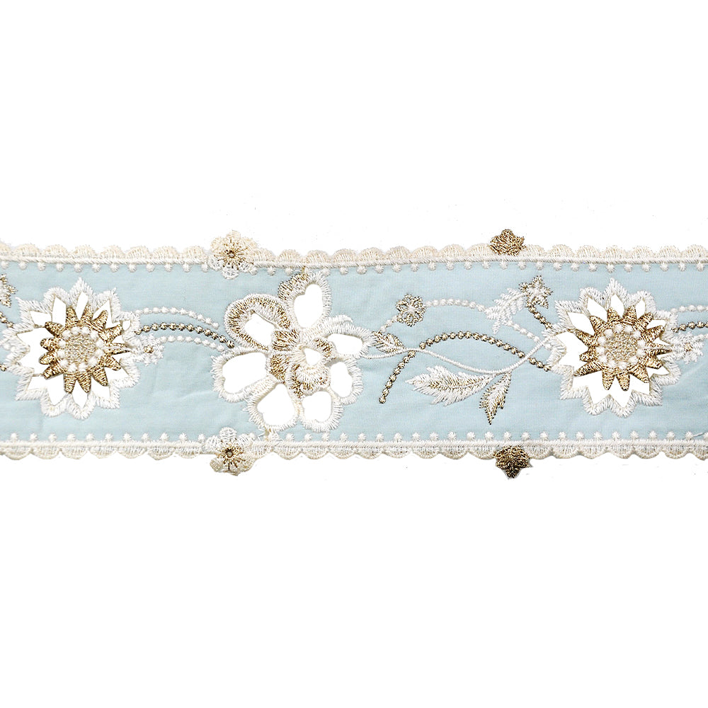 Floral Lace Tape - 3" Width (23-30 Yard Roll) - BR-7556-03 Sky Blue