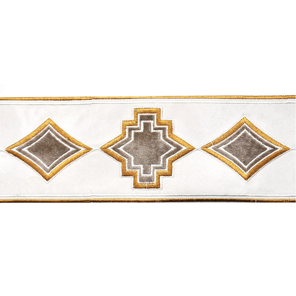 Velvet Embossed Decorative Trim Tape - 4" Width (23-30 Yard Roll) - BR-7557-24/28 Beige/Ivory