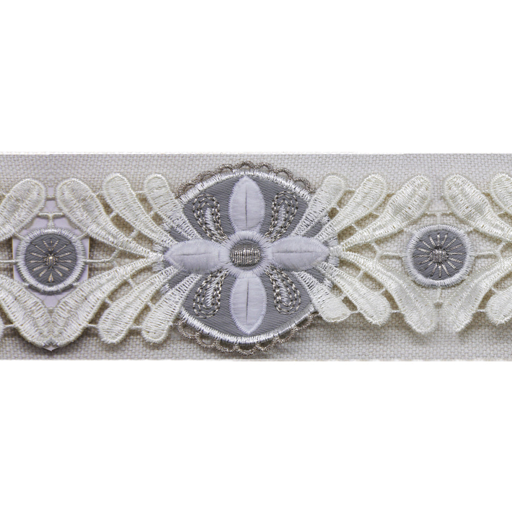 Embroidered Decorative Woven Trim Tape - 2 1/2" Width (25 Yard Roll) - BR-7562-41 Mint