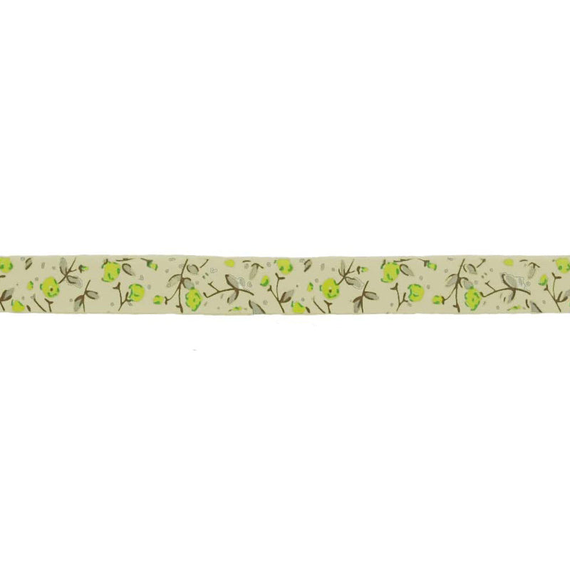 Belagio Enterprises Printed Cotton Ribbon Tape - 5/8" Width x 25 Yards Roll - Green Flower
