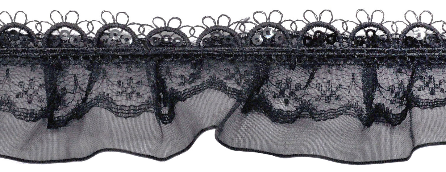 Belagio Enterprises - 1 1/2" Width Doubled Gathered Lace (10 Yard Roll) - BRL-801-02 Black