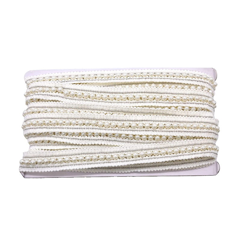 Belagio Enterprises - 3" Width Double Gathered Lace with Scattered Pearls (10.5 Yard Roll) - BTP-1801-27 White