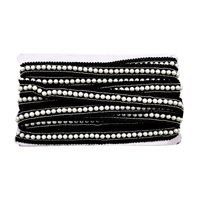 Belagio Enterprises - 3" Width Double Gathered Lace with Scattered Pearls (10.5 Yard Roll) - BTP-1801-02 Black