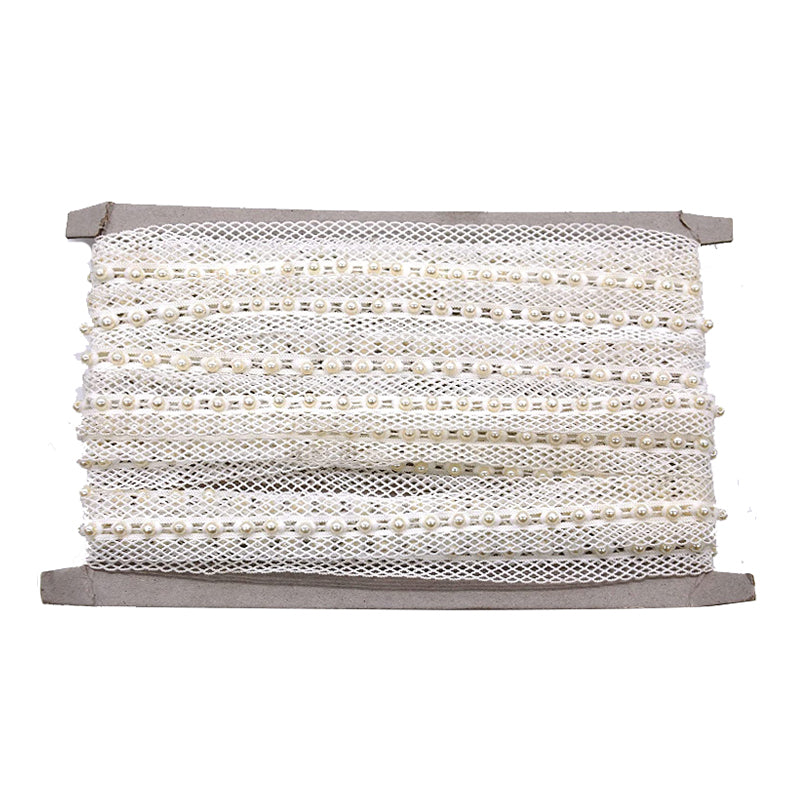 Belagio Enterprises - 3/4" Width Double Gathered Lace with Scattered Pearls (9 1/2 Yard Roll) - BTP-1802-27 White