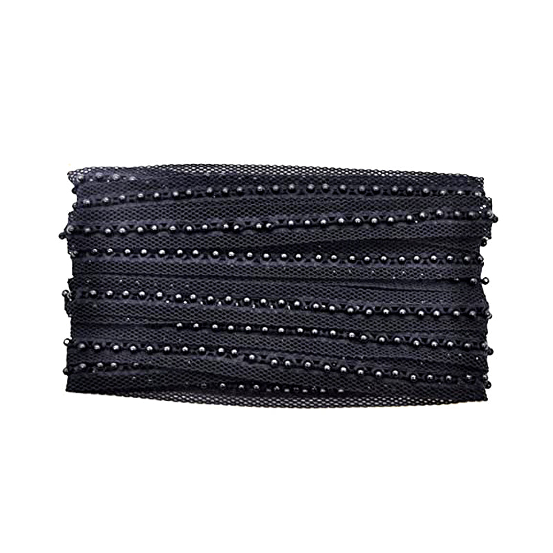 Belagio Enterprises - 3/4" Width Double Gathered Lace with Scattered Pearls (9 1/2 Yard Roll) - BTP-1802-02 Black