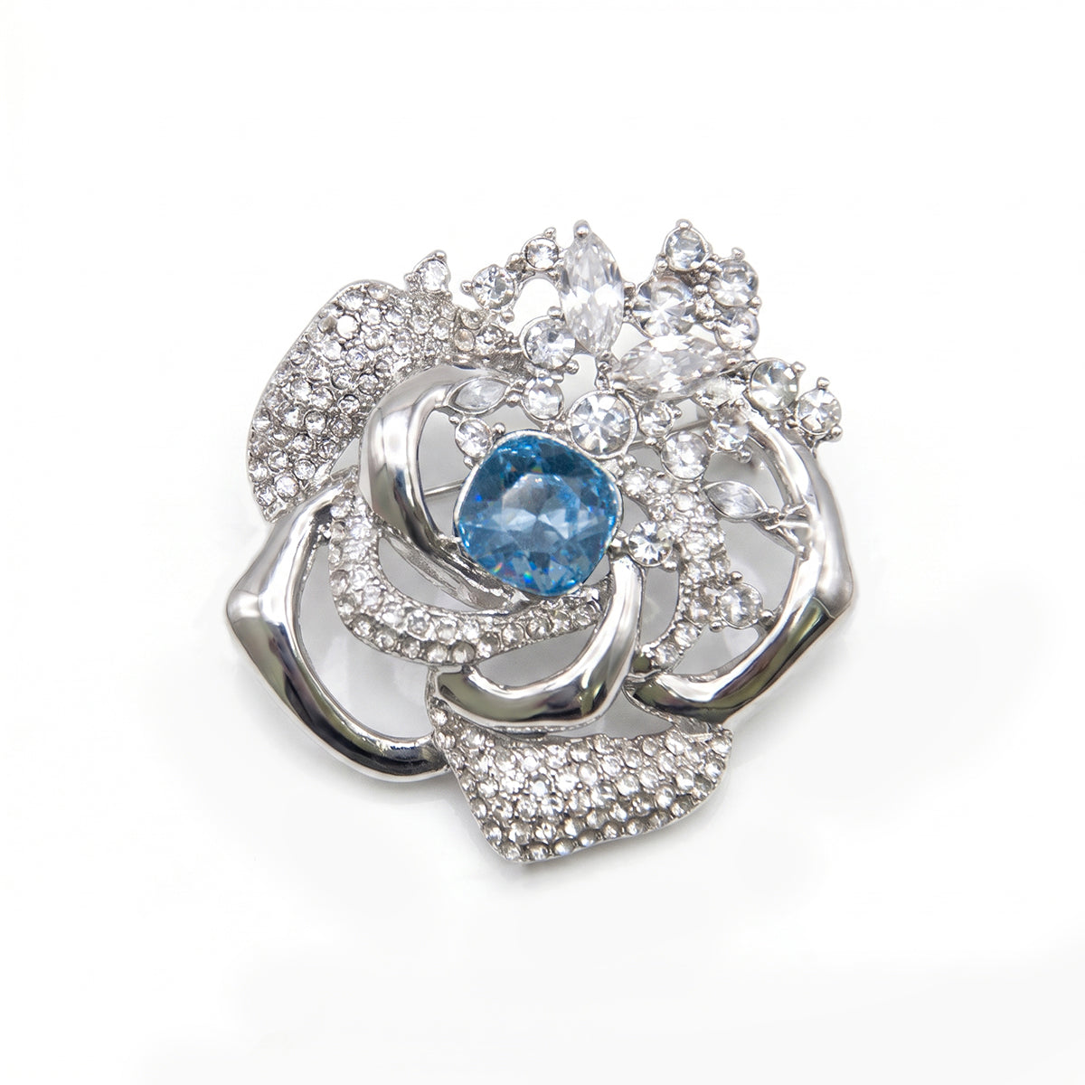 Blue Reverie Crystal Floral Brooch
