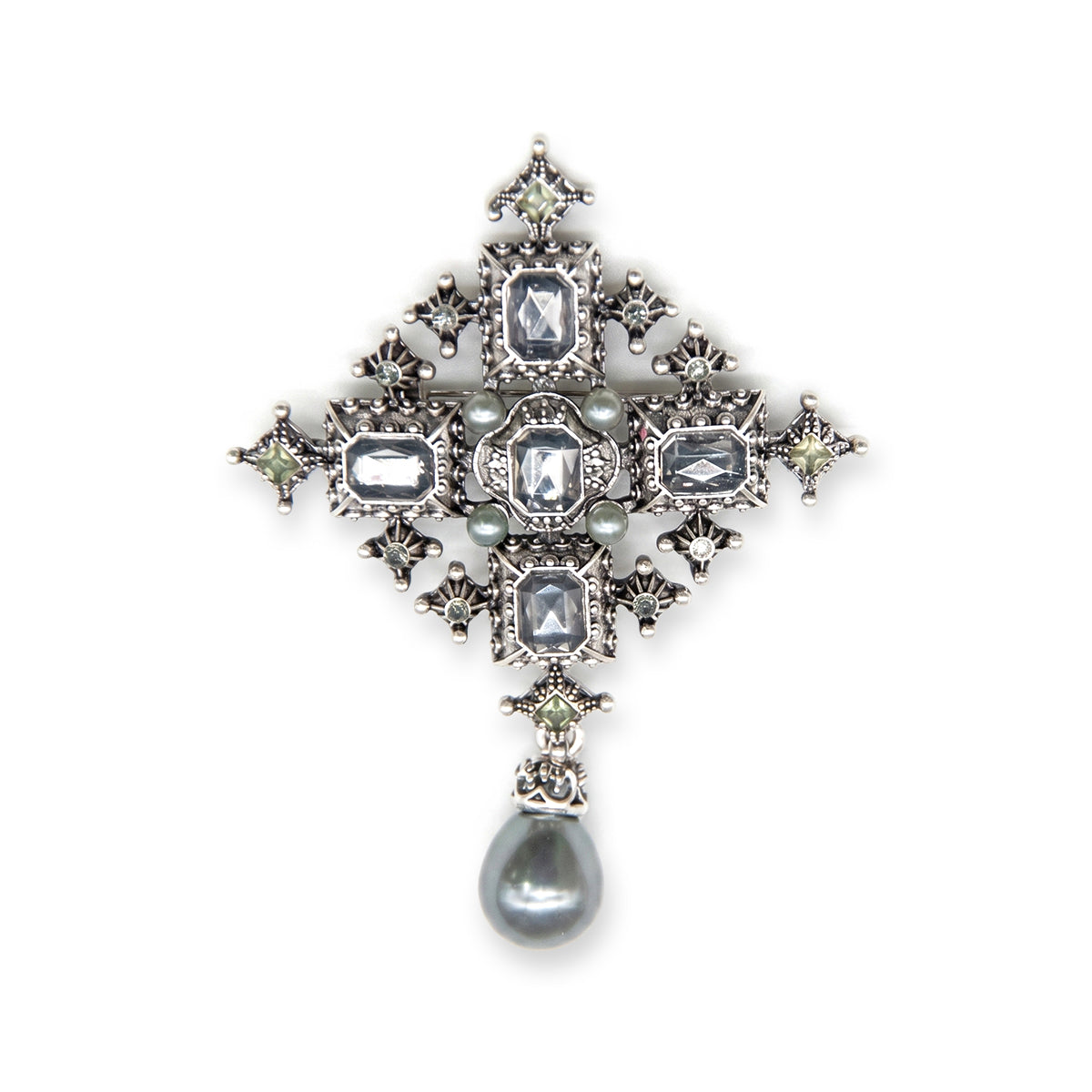 Cathedral Pearl Vintage Cross Brooch