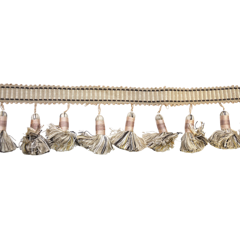 Belagio Enterprises Godiva Collection 4" Large Tassel Fringe - 25 Yard Roll - Beige and Chocolate | Style BF-4098