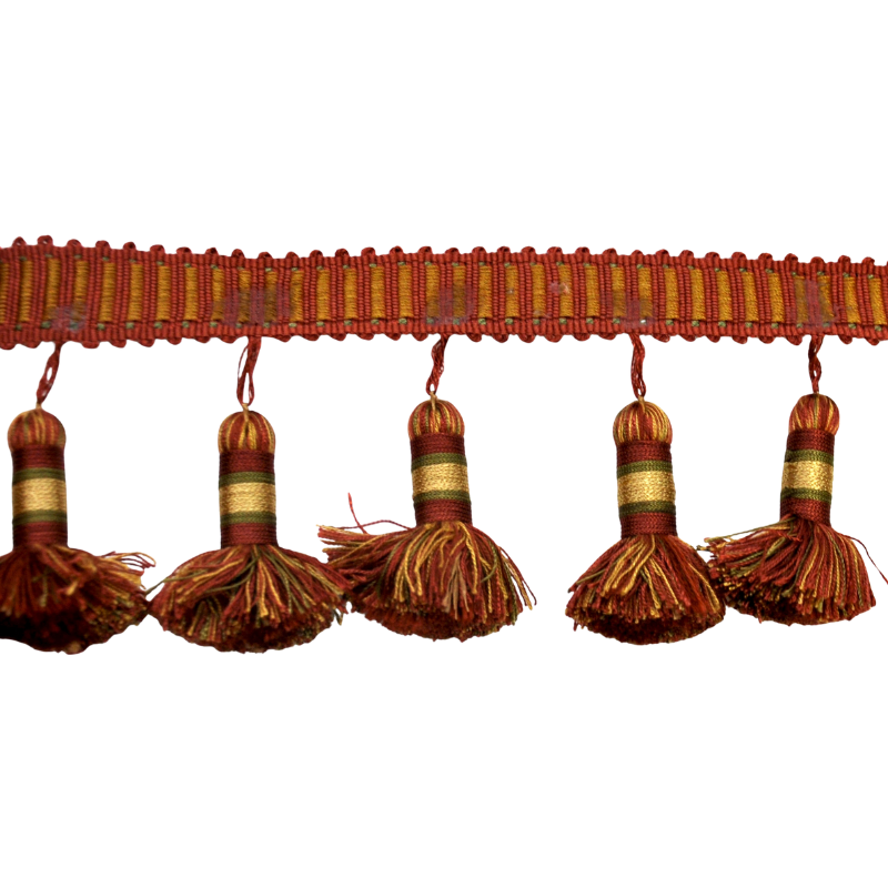 Belagio Enterprises Godiva Collection 4" Large Tassel Fringe - 25 Yard Roll - Dark Brick and Mocha | Style BF-4098