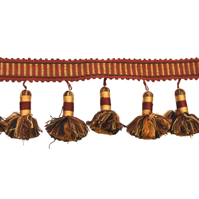 Belagio Enterprises Godiva Collection 4" Large Tassel Fringe - 25 Yard Roll - Dark Brick & Chocolate | Style BF-4098