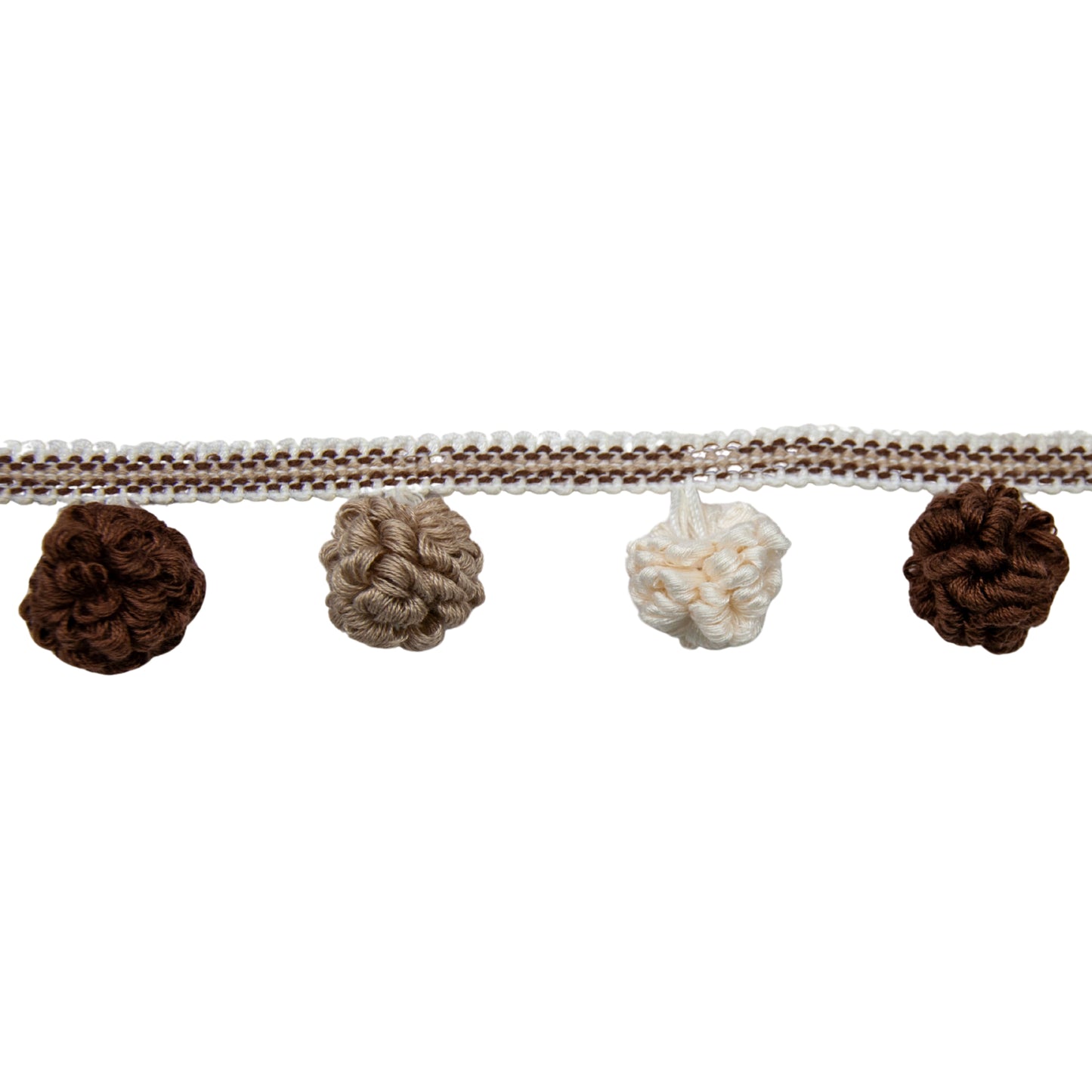 Belagio Enterprises 1 1/2-inch Drop Earthy Brown & Neutral Pom-pom Fringe Trim – 27 Yard Roll
