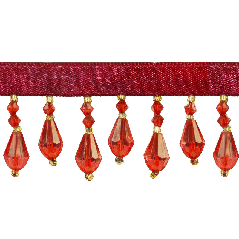 Beaded Fringe - 1 1/2" width (15 Yard Roll) - BB-902-22/10 Red and Gold
