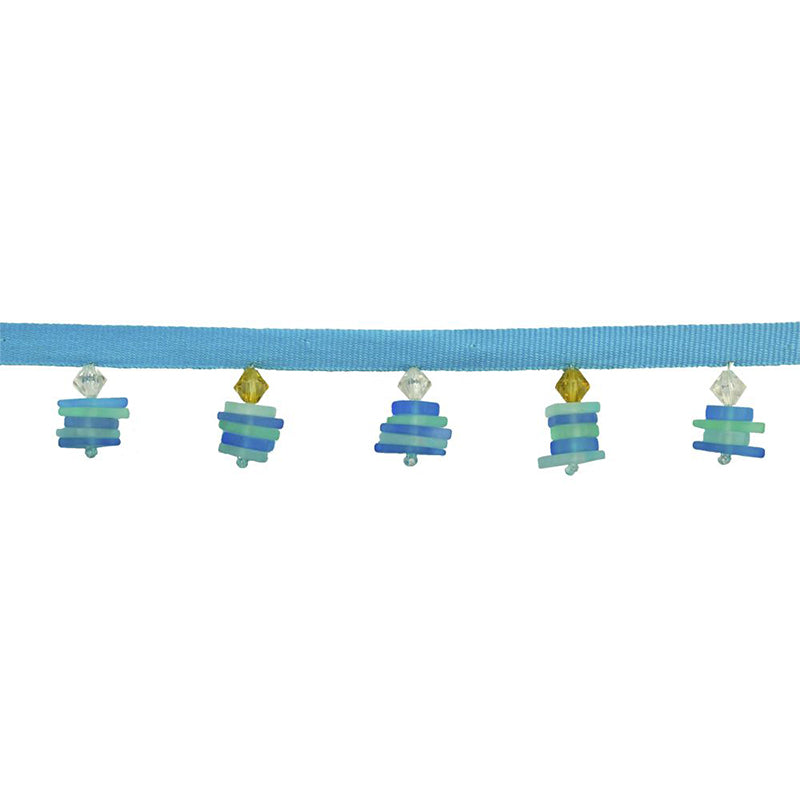 Charm Collection - 1 1/2" wide PLASTIC BEADED FRINGE (15 YDS) - BB-922-04/33 Royal Blue and Turquoise