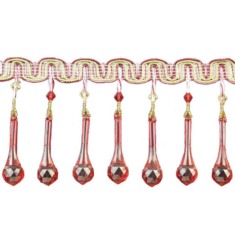 Beaded Fringe - 4" length (10 Yard Roll) - BB-988-17/10 Wine Red and Gold