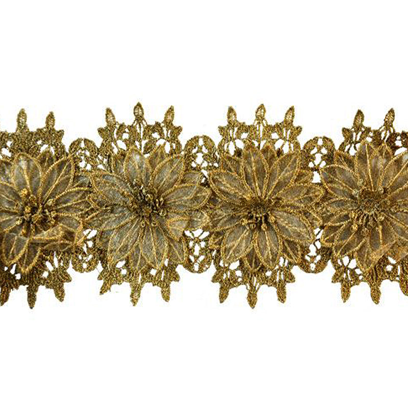 Belagio Enterprises - 5" Width Embossed Venice Flower Trim (15 Yard Roll) - BF-1352-38 Antique Gold
