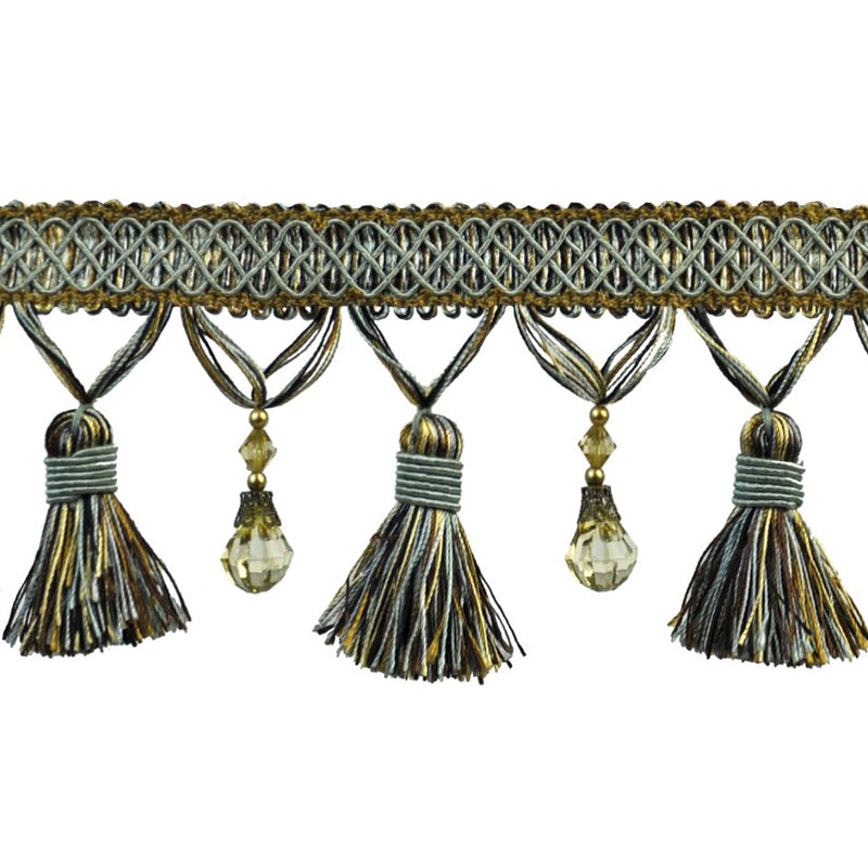 Paulette Collection - 4" width BEADED TASSEL FRINGE (25 Yard Roll) - BF-4027-11/06 Grey and Brown