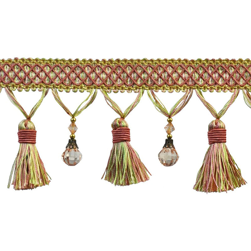 Paulette Collection - 4" width BEADED TASSEL FRINGE (25 Yard Roll) - BF-4027-20/14 Pink and Mint Green
