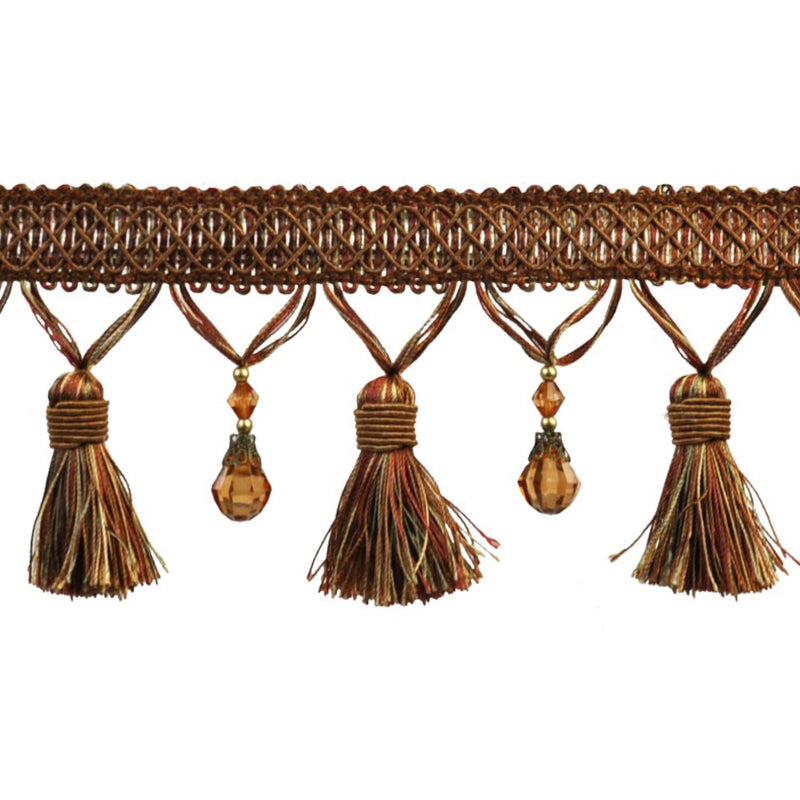 Paulette Collection - 4" width BEADED TASSEL FRINGE (25 Yard Roll) - BF-4027-88/06 Dark Brick and Brown