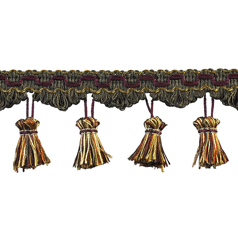 Basics Collection - 2 1/4" Tassel Fringe (25 Yard Roll) - BF-4902-70/136 Eggplant and Light Olive